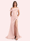 Sexy Off Shoulder Mermaid Side Slit Soft Satin Long Bridesmaid Dress For Wedding Online