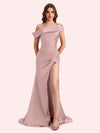 Sexy Off Shoulder Mermaid Side Slit Soft Satin Long Bridesmaid Dress For Wedding Online