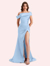 Sexy Off Shoulder Mermaid Side Slit Soft Satin Long Bridesmaid Dress For Wedding Online