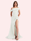 Sexy Off Shoulder Mermaid Side Slit Soft Satin Long Bridesmaid Dress For Wedding Online