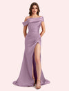 Sexy Off Shoulder Mermaid Side Slit Soft Satin Long Bridesmaid Dress For Wedding Online