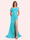 Sexy Off Shoulder Mermaid Side Slit Soft Satin Long Bridesmaid Dress For Wedding Online