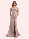 Sexy Off Shoulder Mermaid Side Slit Soft Satin Long Bridesmaid Dress For Wedding Online