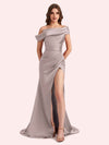Sexy Off Shoulder Mermaid Side Slit Soft Satin Long Bridesmaid Dress For Wedding Online