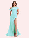 Sexy Off Shoulder Mermaid Side Slit Soft Satin Long Bridesmaid Dress For Wedding Online