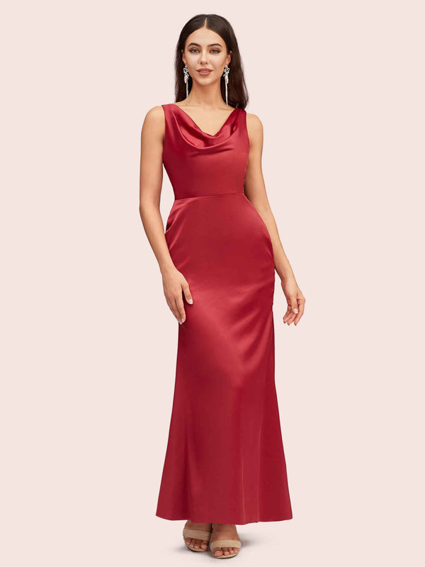 Elegant Cowl Neck Mermaid Long Soft Satin Party Prom Dresses Online
