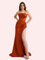 Simple Mermaid Strapless Clairvoyant Outfit Side Slit Soft Satin Long Matron of Honor Dress For Wedding