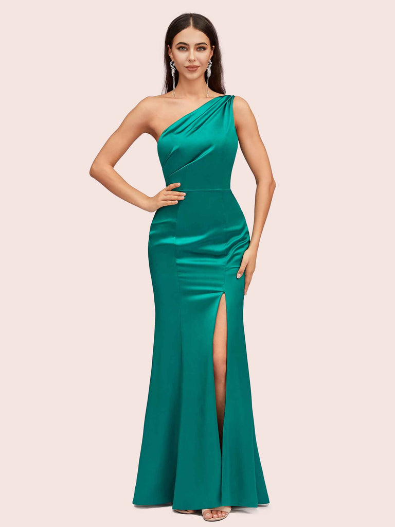 Sexy Mermaid One Shoulder Side Slit Soft Satin Bridesmaid Dresses Online Sexy Mermaid One Shoulder Side Slit Soft Satin Bridesmaid Dresses Online