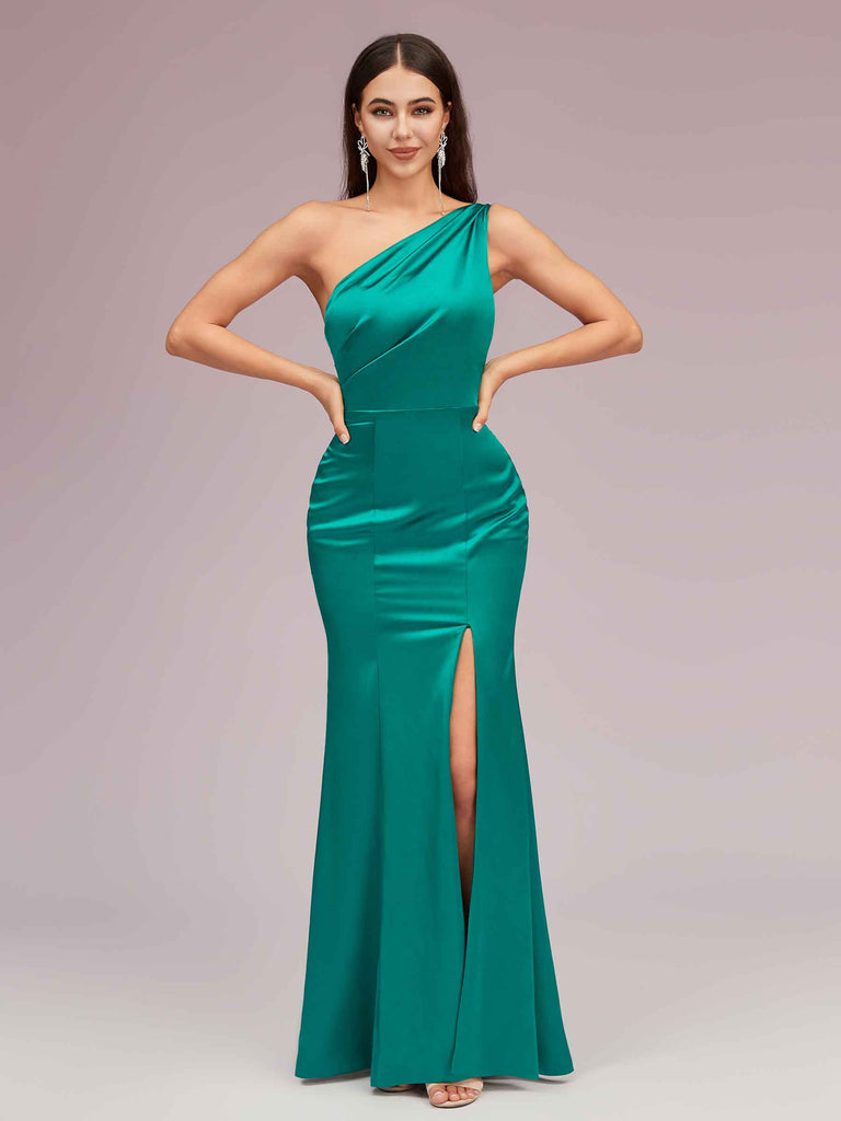 Sexy Mermaid One Shoulder Side Slit Soft Satin Bridesmaid Dresses Online Sexy Mermaid One Shoulder Side Slit Soft Satin Bridesmaid Dresses Online
