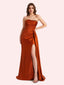 Simple Mermaid Strapless Beading Pleats Side Slit Soft Satin Long Matron of Honor Dress For Wedding