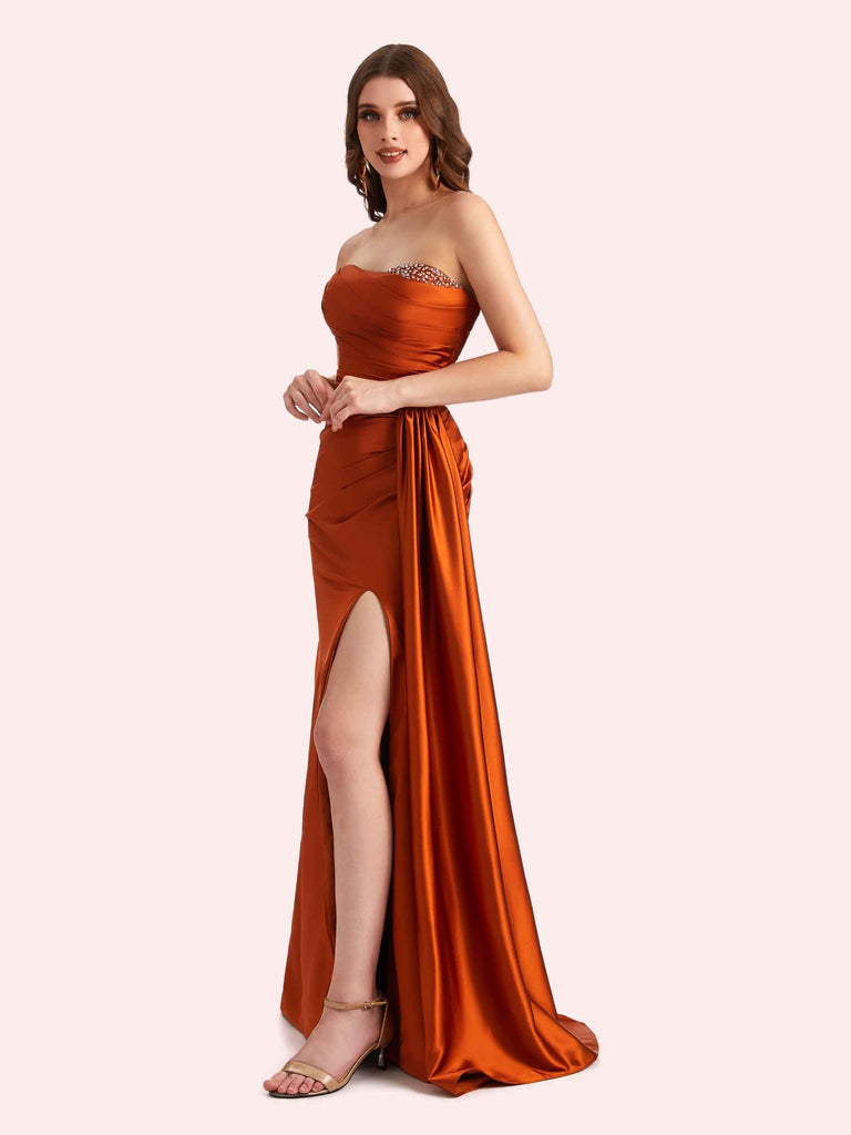 simple satin maxi dress Empire-Waist Simple Satin Long A-Line Prom Dress CL7469 Mauve / 2