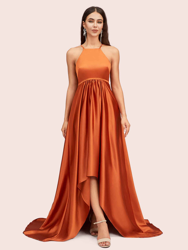 Sexy High Low Halter Satin Bridesmaid Dresses Online