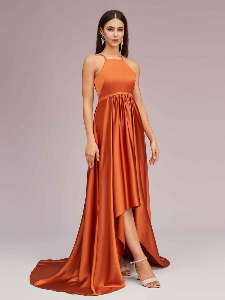Unique High Low Halter Satin Party Dresses For Women Online Unique High Low Halter Satin Party Dresses For Women Online