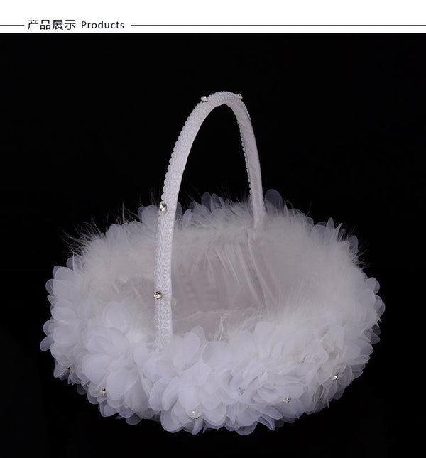 Creative Handmade Ostrich Feather Wedding Flower Basket, HL-5619