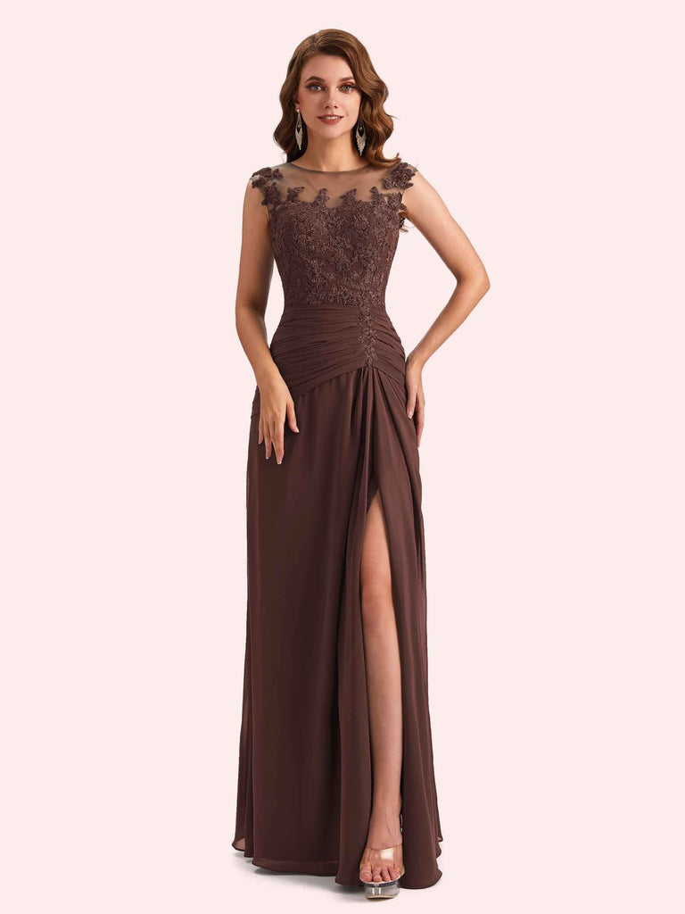 Elegant A-line Chiffon Side Slit Jewel Long Mother of the Brides Dresses Online Elegant A-line Chiffon Side Slit Jewel Long Mother of the Brides Dresses Online