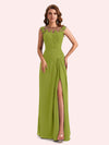 Elegant A-line Chiffon Side Slit Jewel Long Mother of the Brides Dresses Online