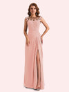 Elegant A-line Chiffon Side Slit Jewel Long Mother of the Brides Dresses Online