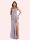 Elegant A-line Chiffon Side Slit Jewel Long Mother of the Brides Dresses Online