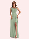 Elegant A-line Chiffon Side Slit Jewel Long Mother of the Brides Dresses Online