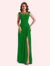 Elegant A-line Chiffon Side Slit Jewel Long Mother of the Brides Dresses Online