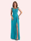 Elegant A-line Chiffon Side Slit Jewel Long Mother of the Brides Dresses Online