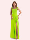 Elegant A-line Chiffon Side Slit Jewel Long Mother of the Brides Dresses Online