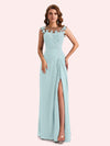 Elegant A-line Chiffon Side Slit Jewel Long Mother of the Brides Dresses Online