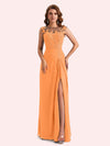 Elegant A-line Chiffon Side Slit Jewel Long Mother of the Brides Dresses Online