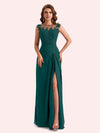 Elegant A-line Chiffon Side Slit Jewel Long Mother of the Brides Dresses Online