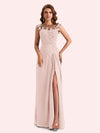 Elegant A-line Chiffon Side Slit Jewel Long Mother of the Brides Dresses Online