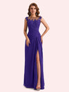 Elegant A-line Chiffon Side Slit Jewel Long Mother of the Brides Dresses Online