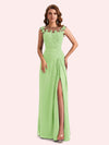 Elegant A-line Chiffon Side Slit Jewel Long Mother of the Brides Dresses Online