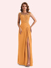 Elegant A-line Chiffon Side Slit Jewel Long Mother of the Brides Dresses Online