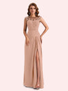 Elegant A-line Chiffon Side Slit Jewel Long Mother of the Brides Dresses Online