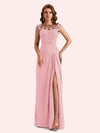 Elegant A-line Chiffon Side Slit Jewel Long Mother of the Brides Dresses Online
