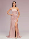 Soft Satin One Shoulder Side Slit Silky Long Mermaid Bridesmaid Dresses Online