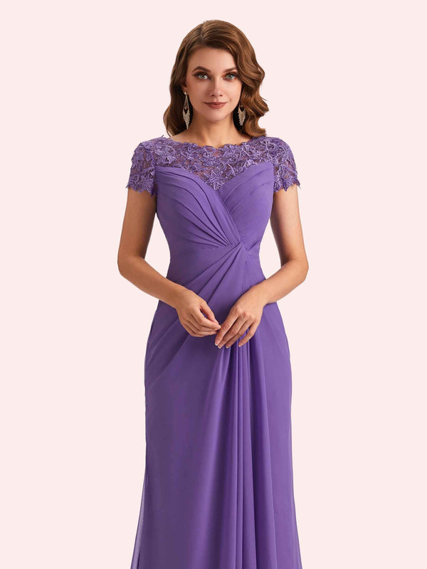 Elegant A-line Chiffon Short Sleeves Jewel Long Mother of the Brides Dresses Online