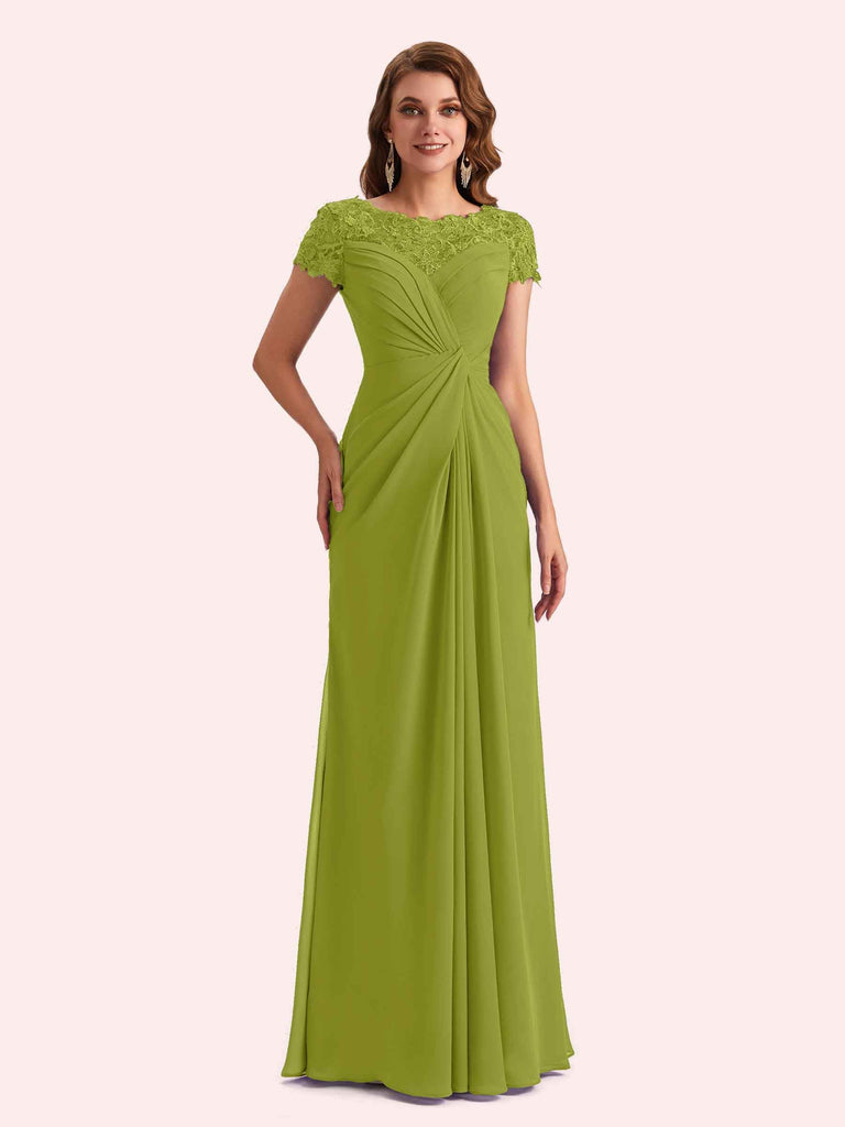 Elegant A-line Chiffon Short Sleeves Jewel Long Mother of the Brides Dresses Online