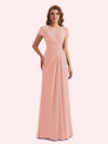 Elegant A-line Chiffon Short Sleeves Jewel Long Mother of the Brides Dresses Online