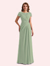 Elegant A-line Chiffon Short Sleeves Jewel Long Mother of the Brides Dresses Online