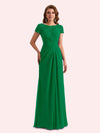 Elegant A-line Chiffon Short Sleeves Jewel Long Mother of the Brides Dresses Online