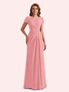 Elegant A-line Chiffon Short Sleeves Jewel Long Mother of the Brides Dresses Online