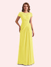 Elegant A-line Chiffon Short Sleeves Jewel Long Mother of the Brides Dresses Online