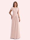 Elegant A-line Chiffon Short Sleeves Jewel Long Mother of the Brides Dresses Online