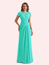 Elegant A-line Chiffon Short Sleeves Jewel Long Mother of the Brides Dresses Online