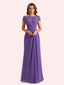Elegant A-line Chiffon Short Sleeves Jewel Long Mother of the Brides Dresses Online