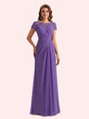 Elegant A-line Chiffon Short Sleeves Jewel Long Mother of the Brides Dresses Online