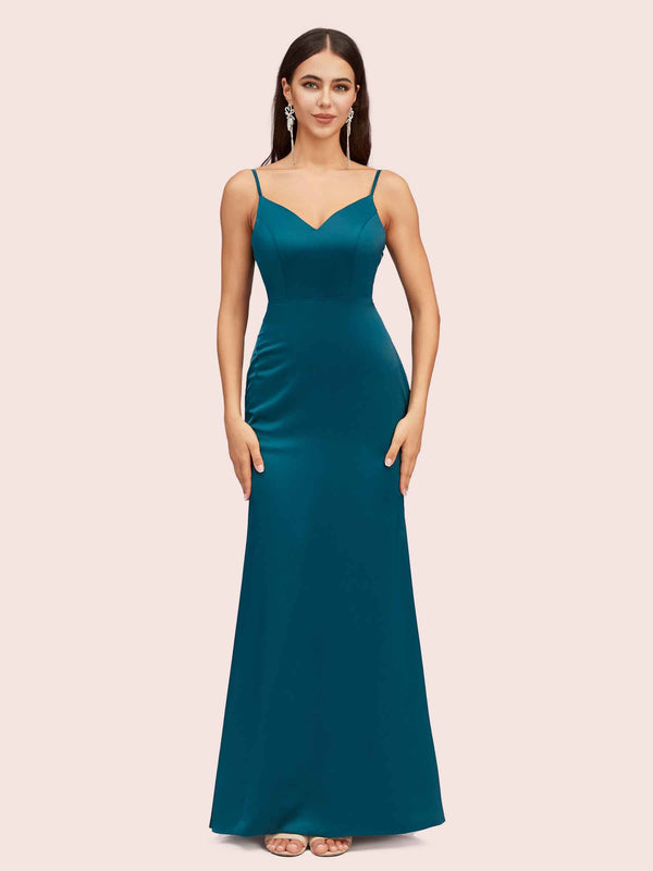 Sexy Mermaid Spaghetti Straps Long Soft Satin Bridesmaid Dresses Online