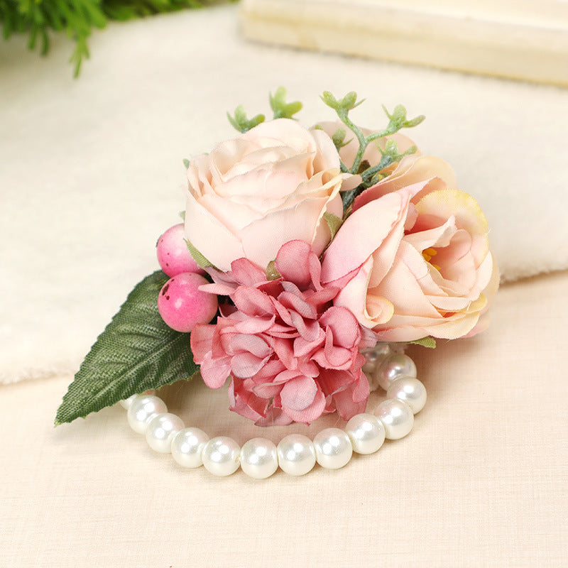 Wedding Sister Wrist Flower Bridesmaid Pearl Bracelet Wrist Decorative Flower, CG61425