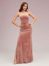 Elegant Velvet One Shoulder Side Slit sheath Long Bridesmaid Dresses Online